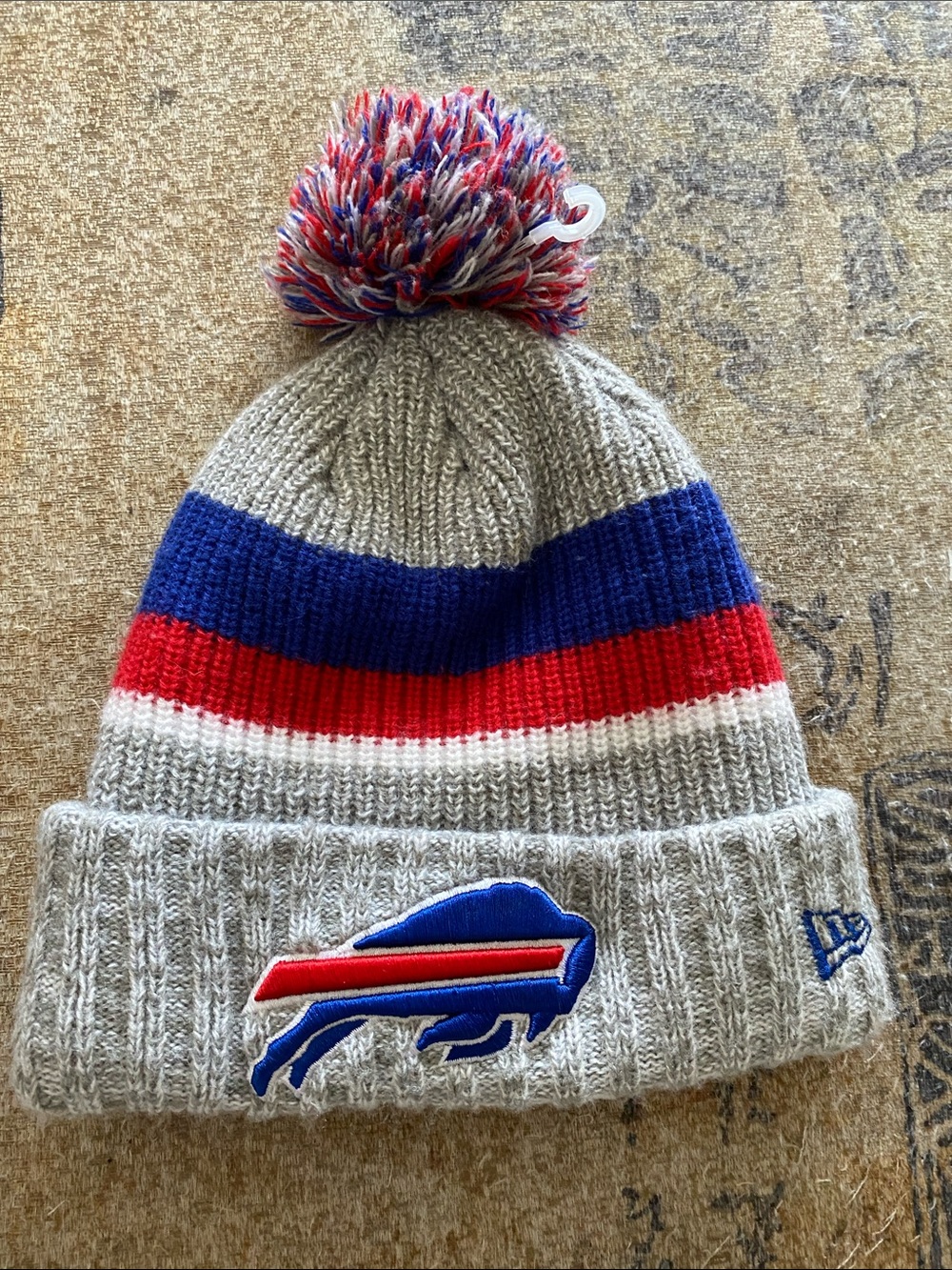 New Era Youth Buffalo Bills with Blue & Red Stripes and Multicolor Pom